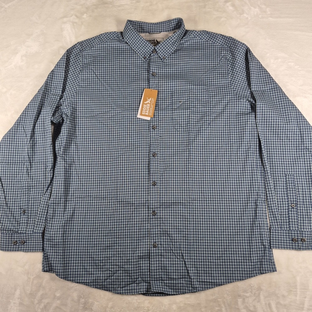 Eddie Bauer Voyager Flex Shirt Men's 3XLT Blue Plaid Long Sleeve Button Down NWT